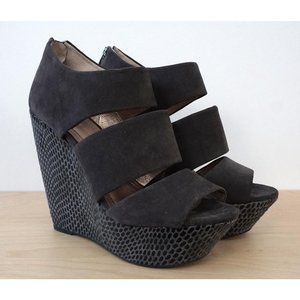 BCBGENERATION Gray Jiorno Wedge Sandal Ankle Heels